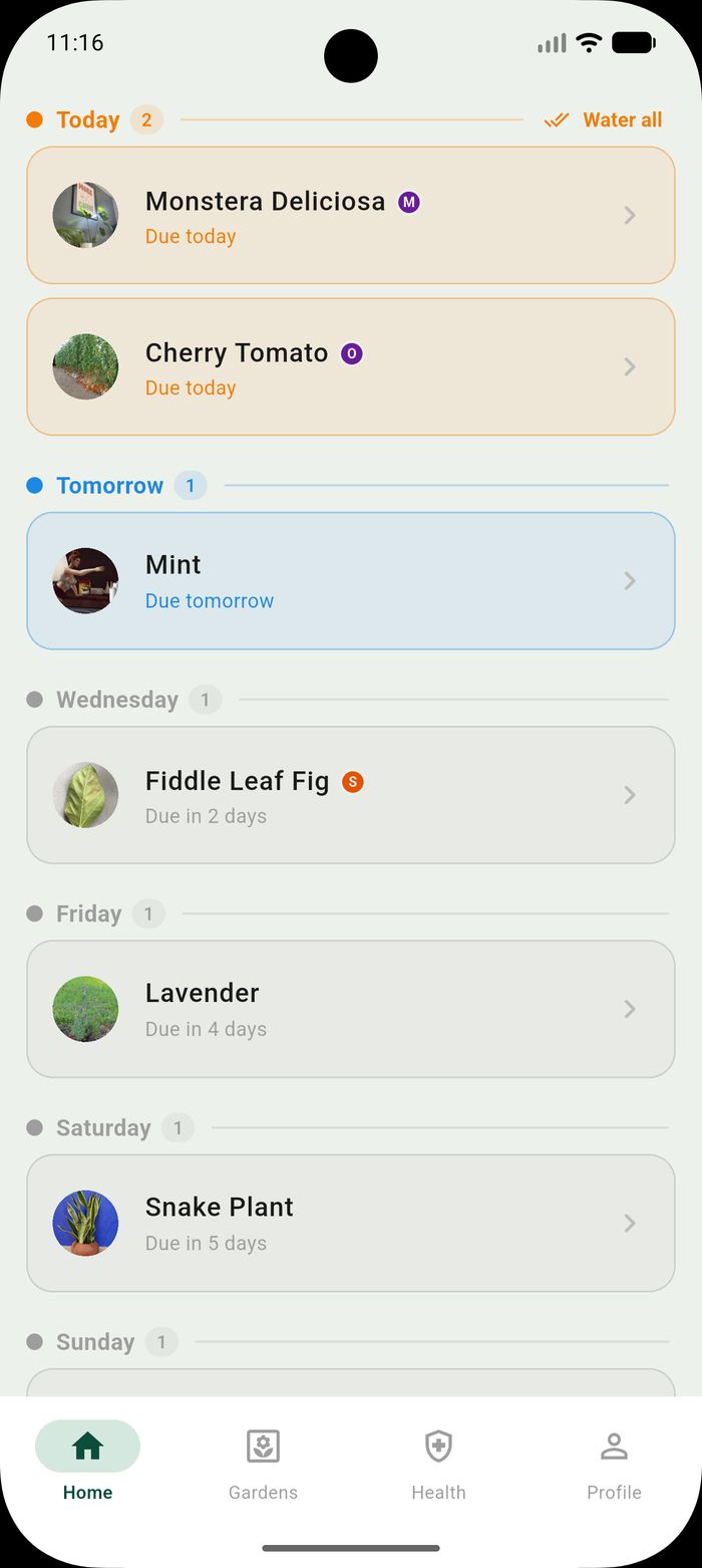 Overdue and upcoming waterings